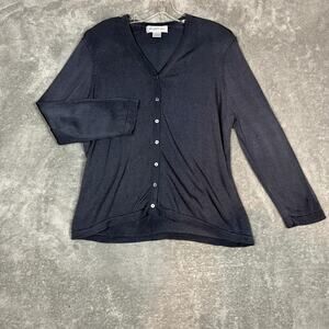 Brooks Brothers Cardigan Sweater Womens L 100% Silk Grey Quiet Luxury